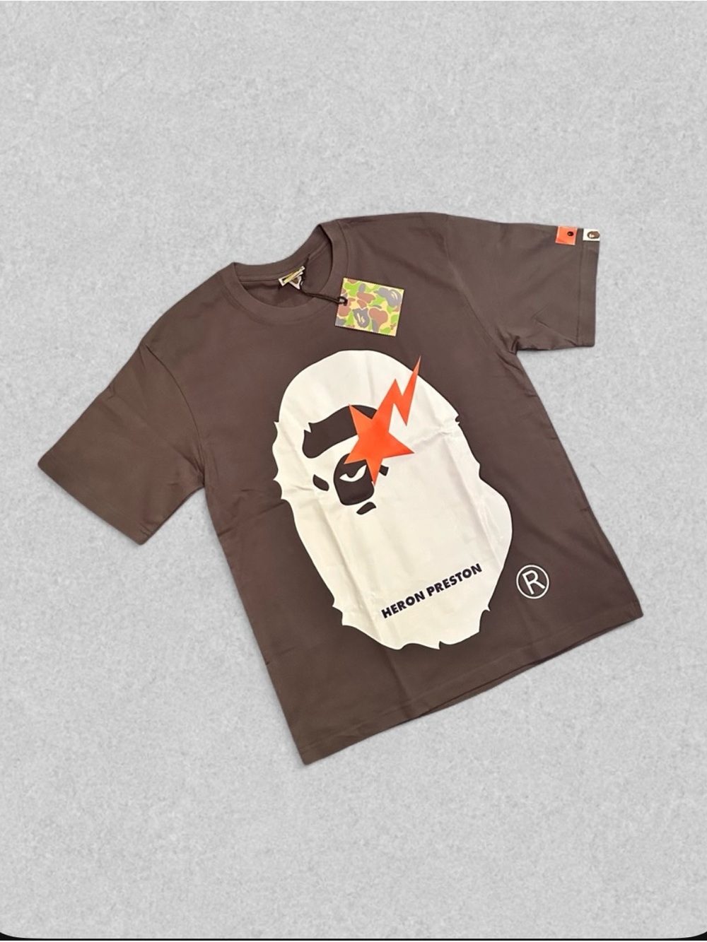 Bape Brown Tee with Cream Face Graphic & Orange Star